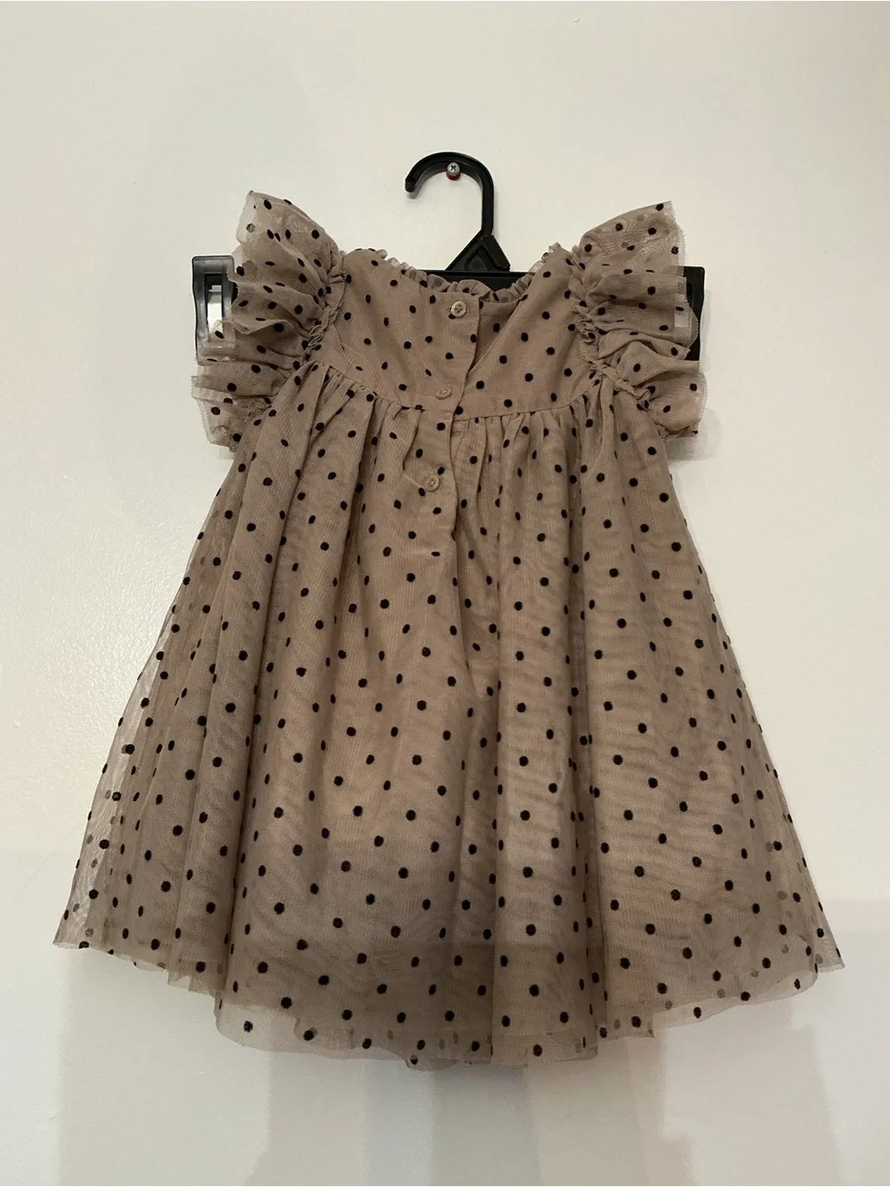 gap brown polka dot dress Taupe Tulle with Black Dots Drawstring ties at waist Mango satin asymmetric hem 903 Apron dress Color:Dk Brown - Brown Seal